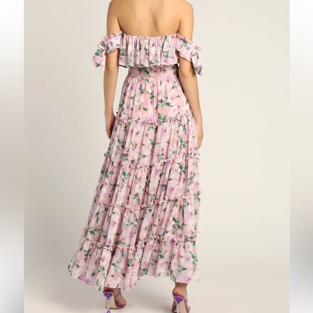 Lulu's Pink Floral Off-Shoulder Maxi Dress - Picture 3 of 12